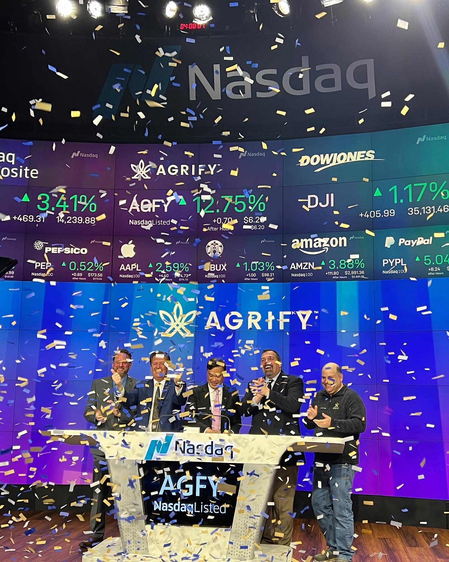 Agrify leadership team at Nasdaq bell-ringing ceremony